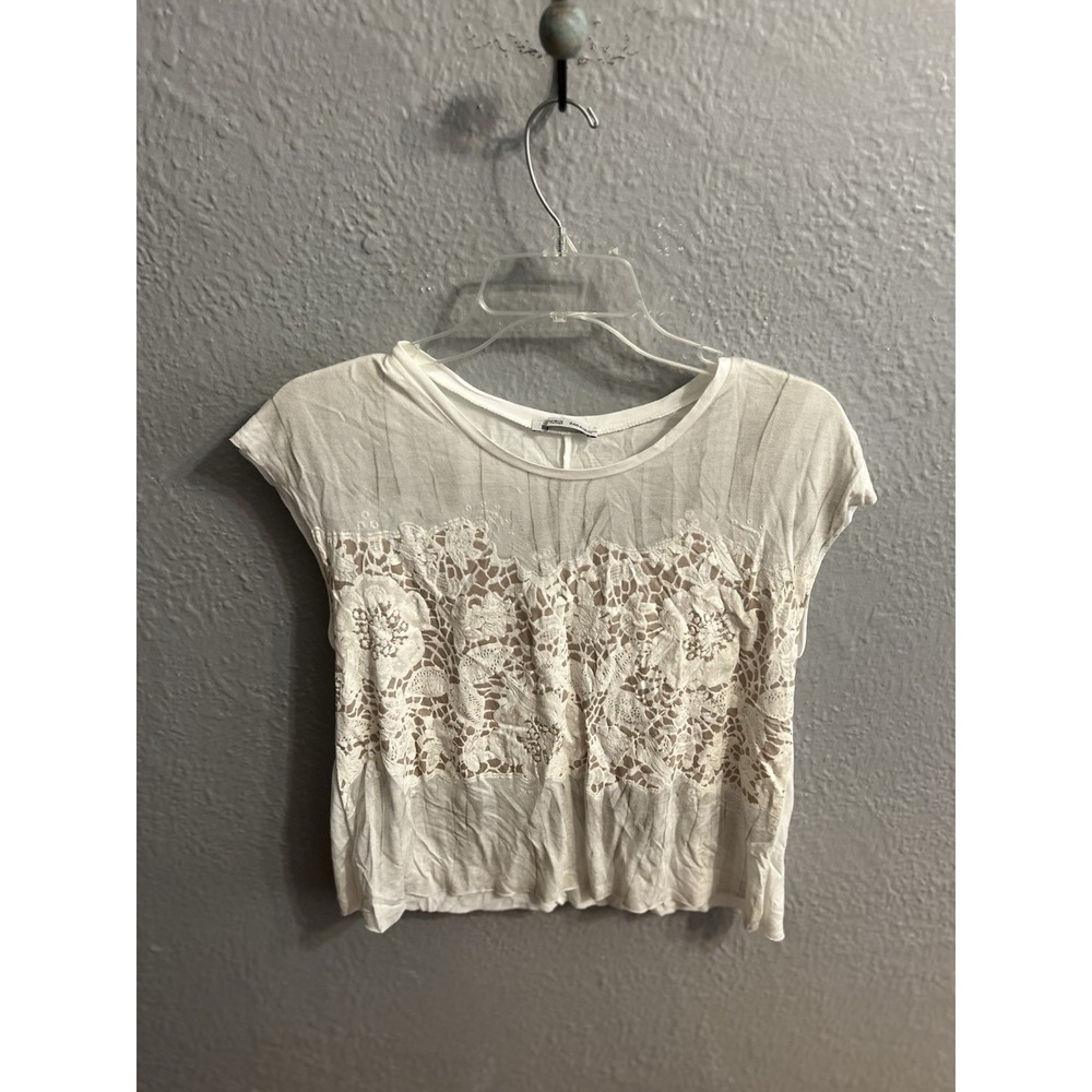 Zara Shirt Women Cream Size 26 Pullover‎ Blouse Short Sleeve